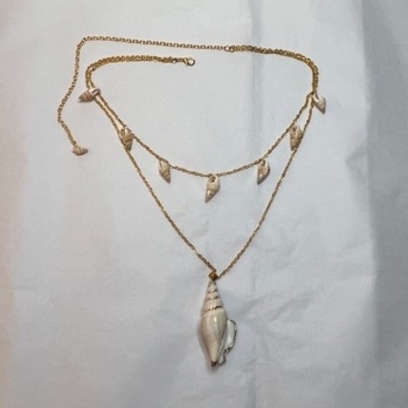 Seashell 2-Layer Boho Beach Handmade Gold Necklace, Real Spiral Seashells - Picture 12 of 16